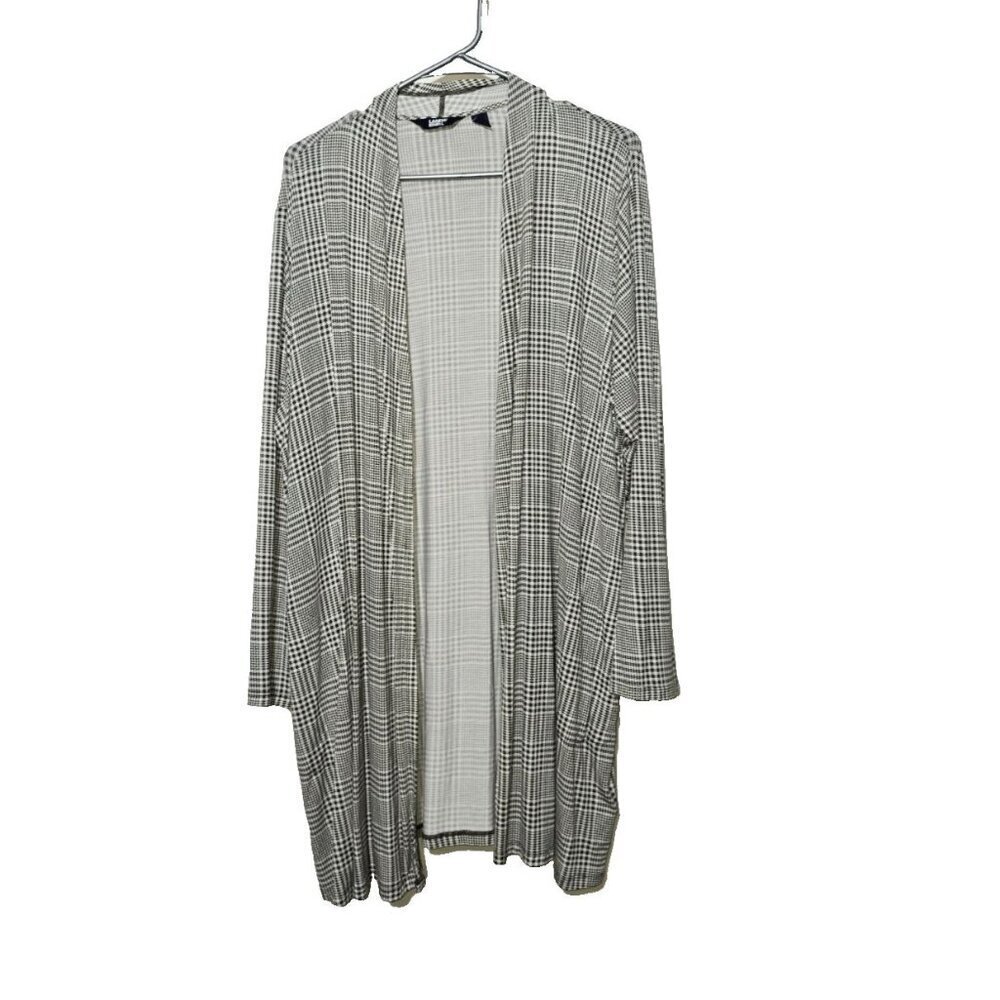 Lands End Open Straight Line Cardgian 1x Plaid Stretch Casual Comfort Classic